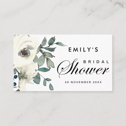 グレーアイボリー白色フローラブライダルシャワー座席表 名刺 (裏面)