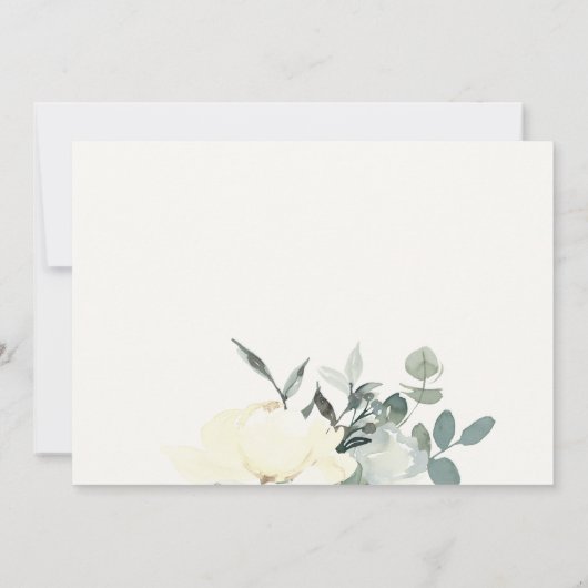 グレーアイボリー白色フローラ水彩ブライダルシャワー 招待状 (裏面)