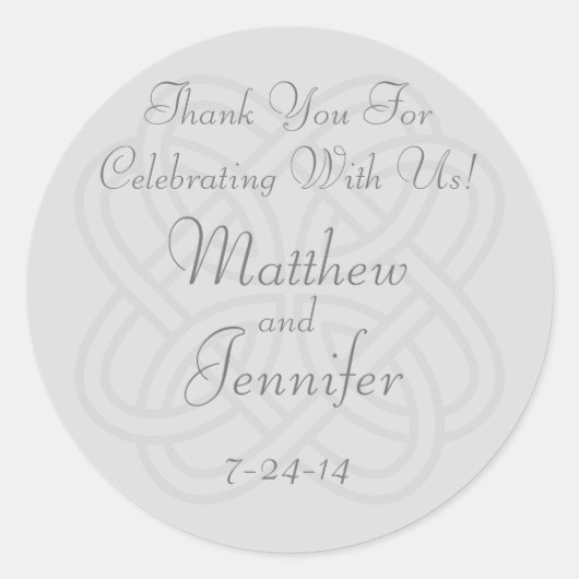 グレーアイルランドケルト結び目模様カスタムウェディングフライトラベル ラウンドシール (正面)