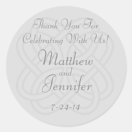 グレーアイルランドケルト結び目模様カスタムウェディングフライトラベル ラウンドシール (正面)