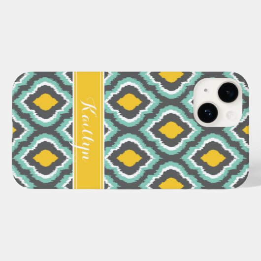 グレーアクアアンドイエローイカットモロッコモノグラム Case-Mate iPhoneケース (裏面 (横))