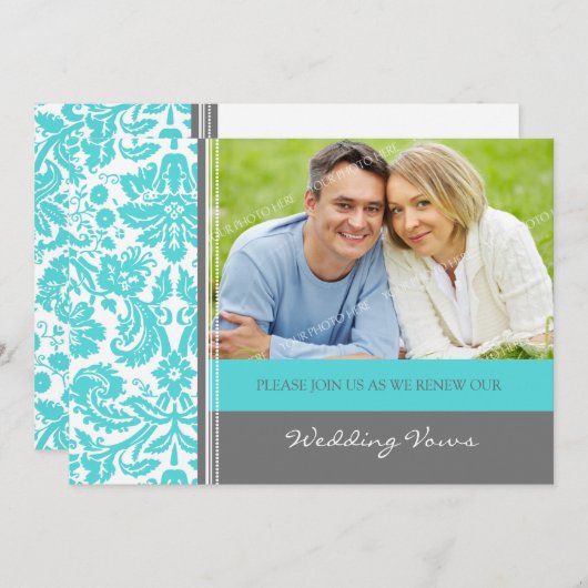 グレーアクアフォト結婚の誓い更新招待状 招待状 (正面/裏面)