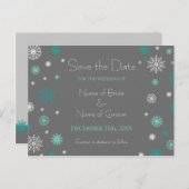 グレーアクア日付を保存する冬の結婚式はがき 案内ポストカード (正面/裏面)