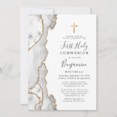 グレーアゲート金ゴールドグリッターファーストホーリーコミュニオン 招待状 (正面)