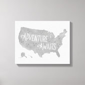 グレーアドベンチャー待ちアメリカ地図キッズルームデコール キャンバスプリント (正面)