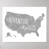 グレーアドベンチャー待ちアメリカ地図キッズルームデコール ポスター (正面)
