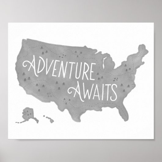 グレーアドベンチャー待ちアメリカ地図キッズルームデコール ポスター (正面)