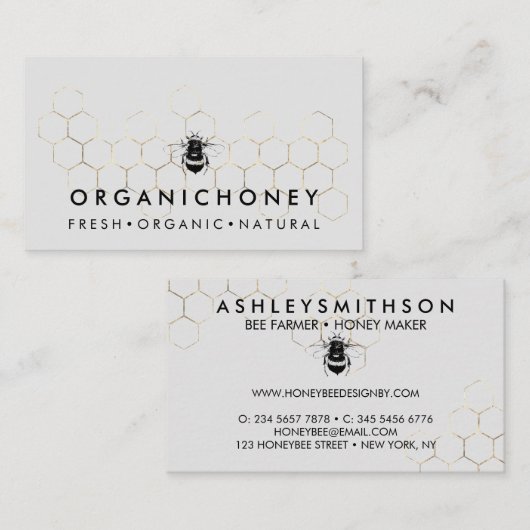 グレーアピアリストハニー金ゴールドのまわりにハニカム 名刺 (正面/裏面)