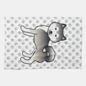 グレーアラスカンマラムートカワイートカートマンガードッグ キッチンタオル (横)