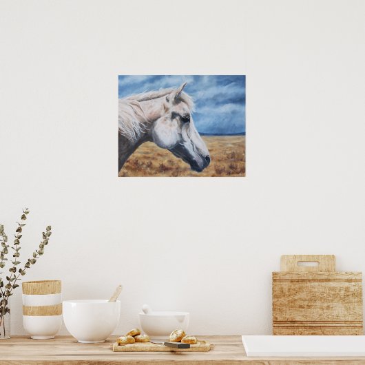 グレーアラビアンホースファインアートプリント ポスター (キッチン)