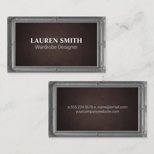 グレーアンティーク枠 | 茶色のテクスチャ 名刺 (正面/裏面)