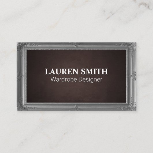 グレーアンティーク枠 | 茶色のテクスチャ 名刺 (正面)