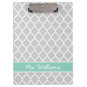 グレーアンドアクアクローバーカスタムモノグラム クリップボード (正面)