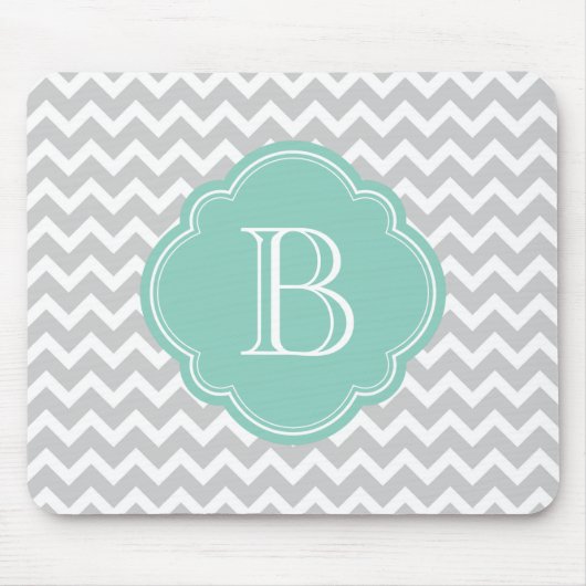 グレーアンドアクアシェフモダンロンカスタムモノグラム マウスパッド (正面)