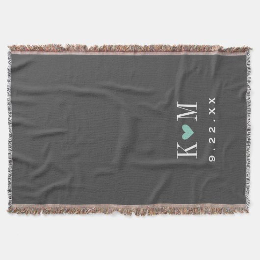 グレーアンドアクアモダンズ結婚モノグラム スローブランケット (正面)