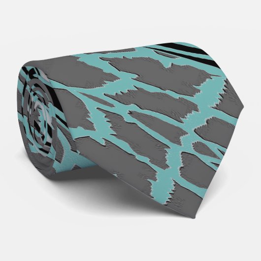 グレーアンドアクア動物印刷ゼブラストライプネクタイ ネクタイ (ロール)