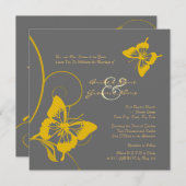 グレーアンドイエローバタフライ結婚式招待状 招待状 (正面/裏面)