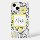 グレーアンドイエローフローラダマスクカスタムモノグラム Case-Mate iPhoneケース (裏面)