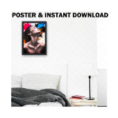 グレーアンドカラーの優雅な女の子のポートレート絵を描 | ポスター