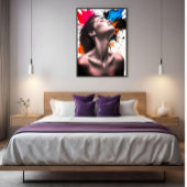 グレーアンドカラーの優雅な女の子のポートレート絵を描 | ポスター