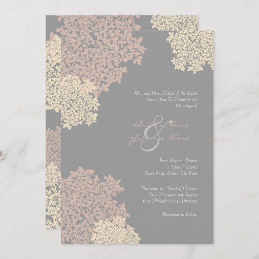 グレーアンドクリームクイーンアンズレース招待状 招待状 (正面/裏面)