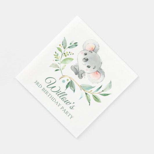 グレーアンドグリーンコアラ誕生日パーティ男女兼用ー スタンダードランチョンナプキン (角)