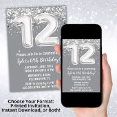グレーアンドシルバー12誕生日 招待状