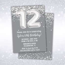 グレーアンドシルバー12誕生日 招待状