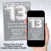 グレーアンドシルバー13誕生日 招待状