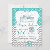 グレーアンドティール（緑がかった色）ベビーシャワー招待状 招待状 (正面)