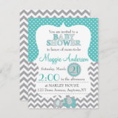 グレーアンドティール(緑がかった色)ベビーシャワー招待状 招待状 (正面/裏面)