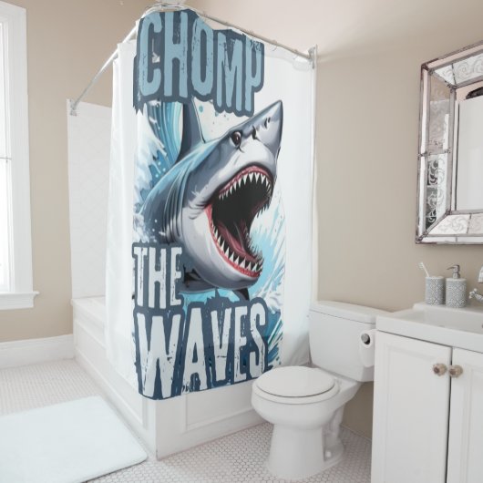 グレーアンドネイビーシャークティースグラフィティ通りデザイン シャワーカーテン (インサイチュ)
