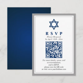 グレーアンドネイビーブルーバー(ユダヤ教の)バル・ミツバーQRコードRSVP エンクロージャーカード