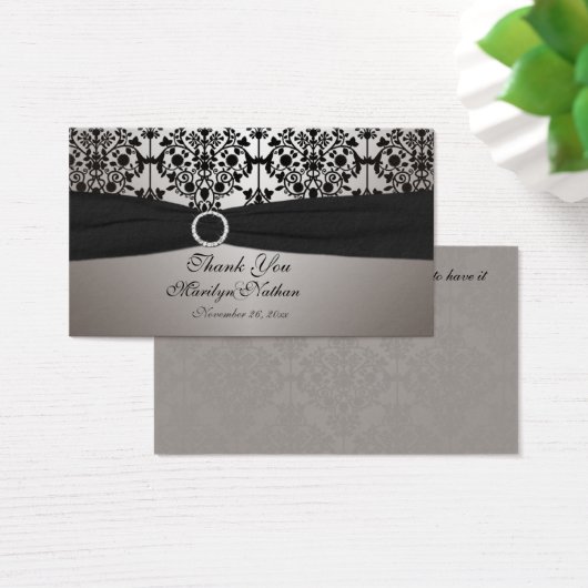 グレーアンドブラックダマスクウェディングメッセージカード (デスク)