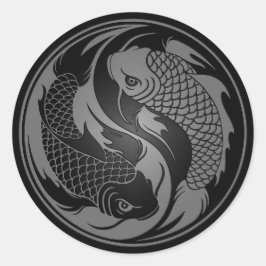 グレーアンドブラック陰陽コイ魚 ラウンドシール