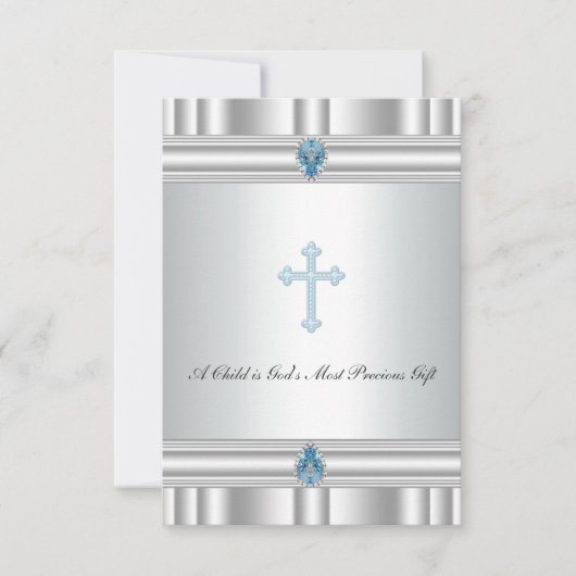 グレーアンドブルークロス《キリスト教》洗礼式や命名式 招待状 (正面)