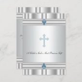 グレーアンドブルークロス《キリスト教》洗礼式や命名式 招待状 (正面/裏面)