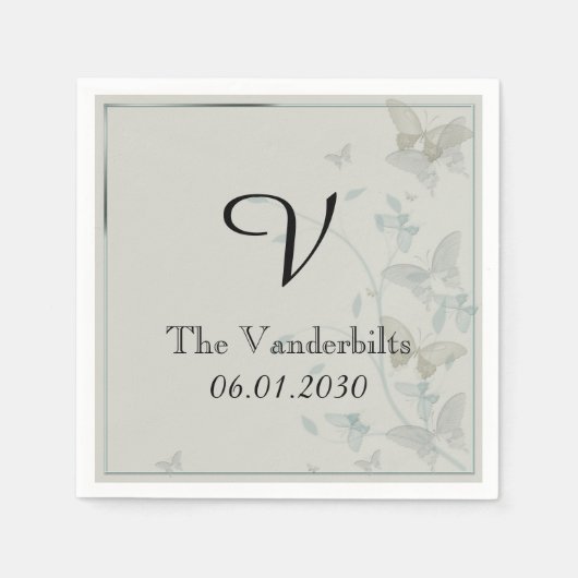 グレーアンドブルーバタフライメドウ結婚ズナプキン スタンダードカクテルナプキン (正面)