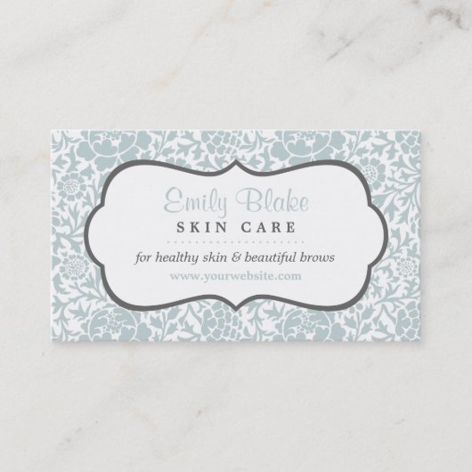 グレーアンドブルーフローラダマスクアポイントメントカード 予約カード (正面)