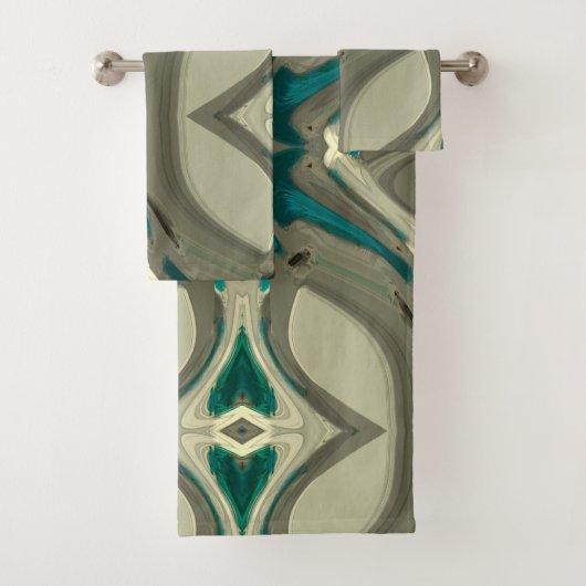 グレーアンドブルー抽象芸術アート バスタオルセット (インサイチュ)