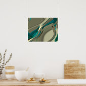 グレーアンドブルー抽象芸術アート ポスター (キッチン)