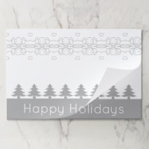 グレーアンドホワイトクリスマスをテーマにした紙ランチョンマット