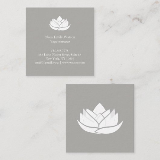 グレーアンドホワイトスクエアシンプルロータスビジネスカード スクエア名刺 (正面/裏面)