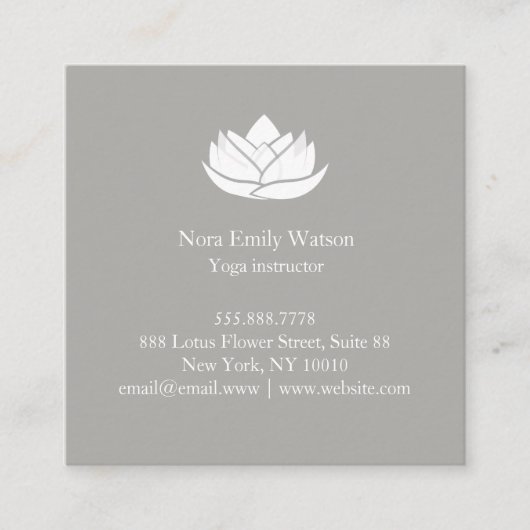 グレーアンドホワイトスクエアシンプルロータスビジネスカード スクエア名刺 (正面)