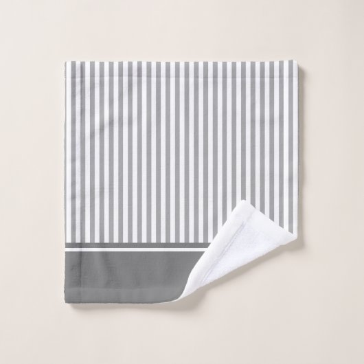 グレーアンドホワイトファームハウスストライプのカスタムバスタオル バスタオルセット (ウォッシュタオル)