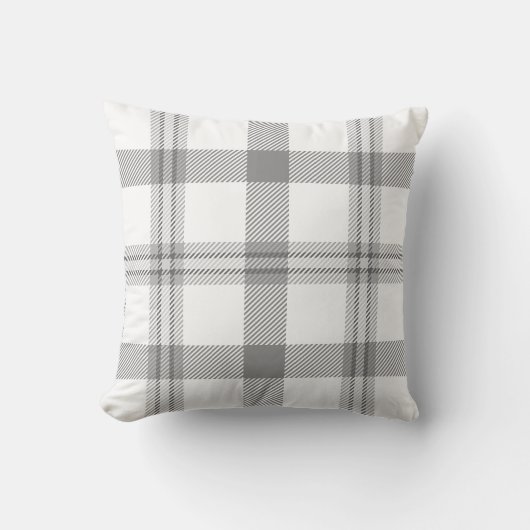グレーアンドホワイトファームハウスタータンチェック格子模様 クッション (正面)