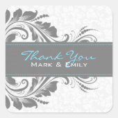 グレーアンドホワイトフローラフローラオーナメント スクエアシール (正面)