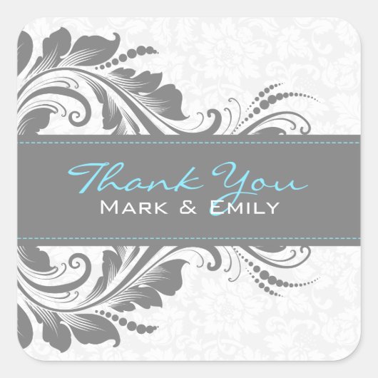 グレーアンドホワイトフローラフローラオーナメント スクエアシール (正面)