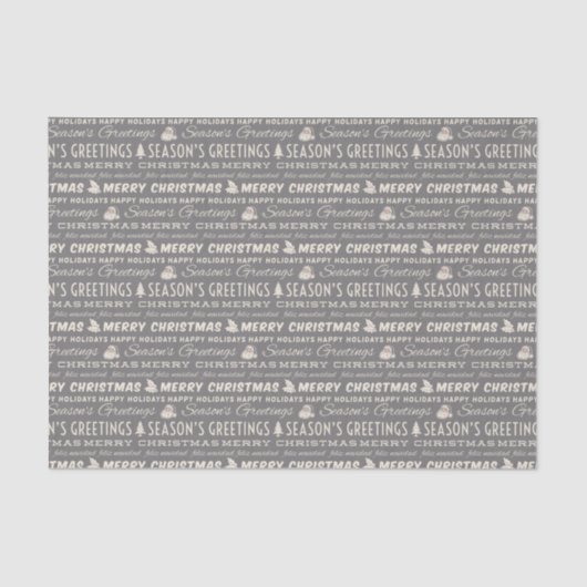 グレーアンドホワイトメリークリスマスレトロタイポグラフィ 薄葉紙 (正面)