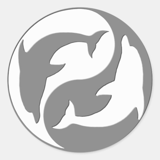 グレーアンドホワイト陰陽ドルフィンステッカー ラウンドシール (正面)